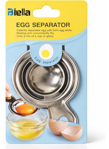 Biella Steel Egg Separator Tool &ndash; Easy Yolk &amp; Egg White Separator with Bowl Rest Clip for Baking, Cooking &amp; Kitchen Use