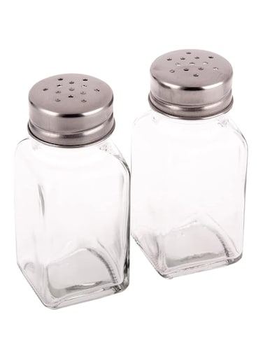 AKDC Salt &amp; Pepper Set L(4CM) XW(4CM) XH(9CM) Clear with silver lid