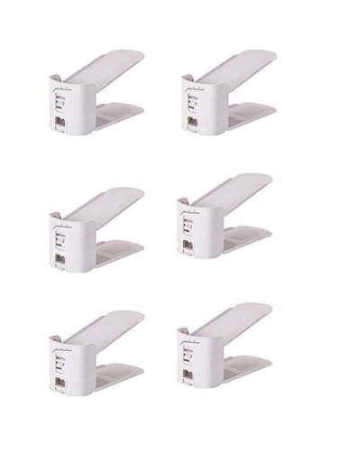 6-Pieces Adjustable Shoe Rack Drying Organizer Grey 25.5x9.7cm