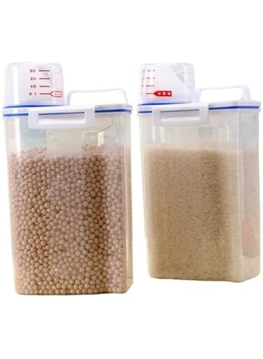 Rice Storage Containers,Cereal Grain Organiser Box Food Dispenser with Lids for Household Kitchen,2.5kg -2 pics- Set)