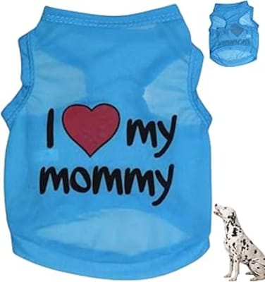 PETSARY Cotton Dog Tee Shirt Sleeveless Vest Apparel   I Love My Mommy Printed Summer Lightweight Pet T-Shirts   Soft Costume Outfit for Recovery Suit   Chihuahua Yorkies Bulldog Clothes Medium, Blue