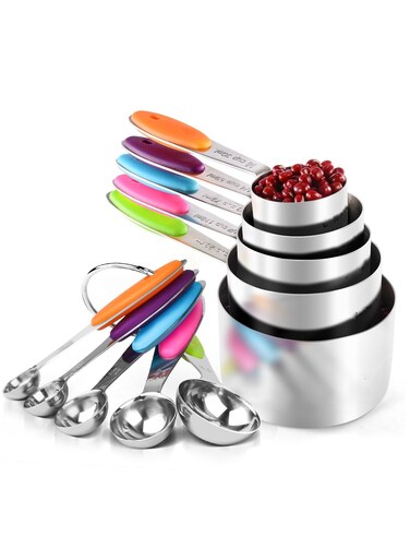 Piece Measuring Cups and Spoons Set in Stainless Steel Cooking &amp; Baking