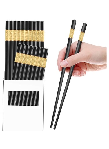 Chopsticks Set, 10 Pairs Reusable Chopsticks, Dishwasher Safe, 9.5 Inch Chopsticks Set, Japanese Chinese Korean Chopsticks for Food, Non-Slip, Easy to Use
