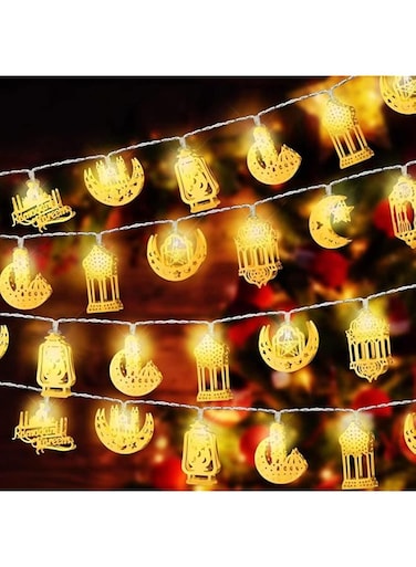 CAMLEO 9.8ft 20 LED Eid Moon Star String Lights - Warm White, Battery Operated, Indoor &amp; Outdoor, Ramadan Decorations