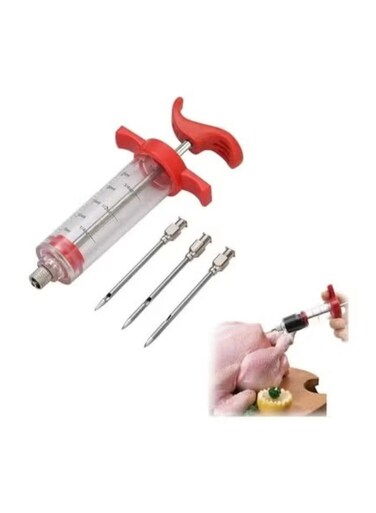 Injector, Marinade Injector, Food Syringe, Meat Syringe for Beef Steak BBQ, 30 Milliliter, with 3 Needle (Red)