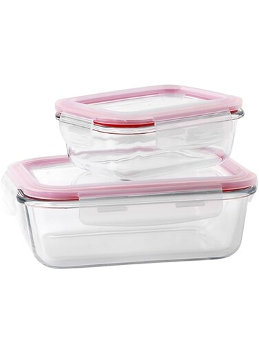 Delcasa Dc1886 2Pcs Glass Airtight Container With Lids 1000Ml &amp; 600Ml - Durable Heat Resistant Borosilicate Glass Dishwasher/Oven/Freezer Safe   Leak Proof Glass Meal Prep Containers