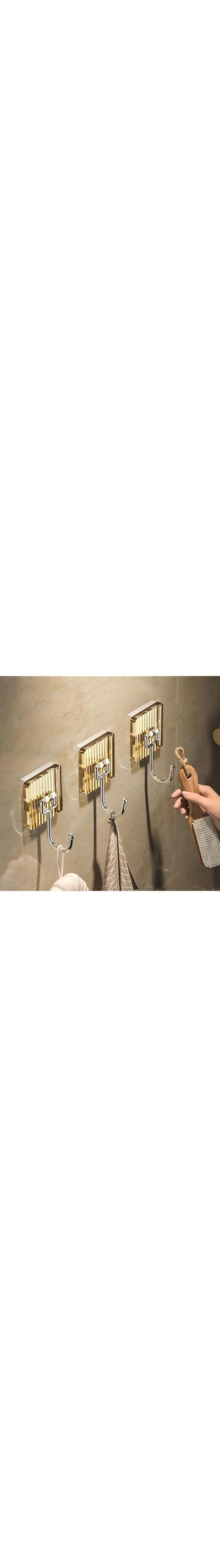 Gold Adhesive Wall Hooks,Heavy Duty Towel Hooks for Hanging Shower,Towels,Coat,Loofah,Key,with Nail-Free Glue,Acrylic Bottom Plate with Gold Color Utility Hook (3 Pcs Gold Wall Hooks)