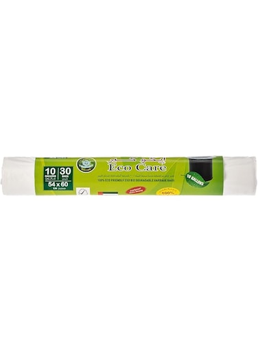 Eco Care White Garbage Bag Roll, Assorted Color, 54 X 60cm, 10 Gallons, 30 Count