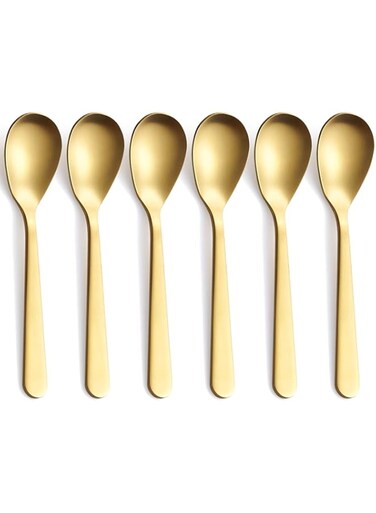 FULLYWARE Matte Gold Demitasse Espresso Spoons, Stainless Steel Satin Finish Coffee Spoons, Mini Teaspoons, Sugar Spoons, 4.7-inch, Set of 6