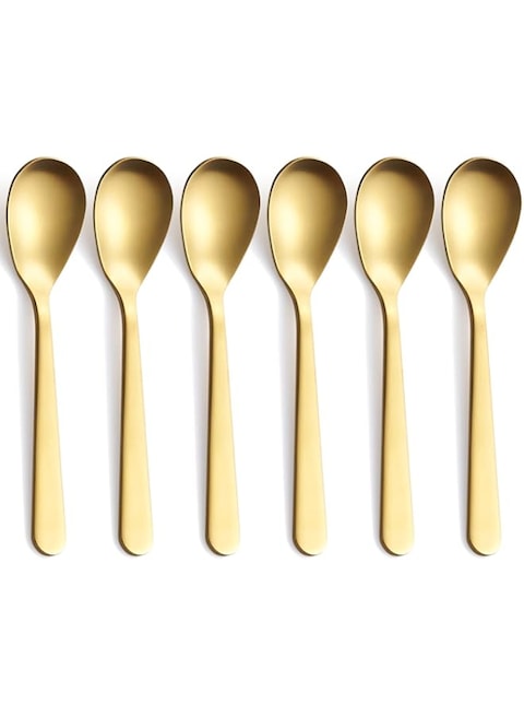 FULLYWARE Matte Gold Demitasse Espresso Spoons, Stainless Steel Satin Finish Coffee Spoons, Mini Teaspoons, Sugar Spoons, 4.7-inch, Set of 6