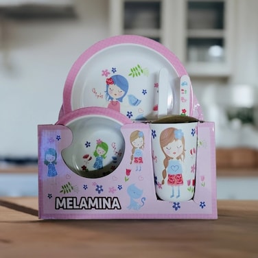 5 Pcs Melamine set, Colorful Dinner set for Kids (Pink) ID1672