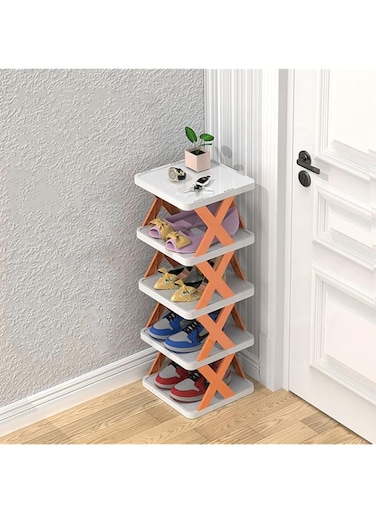 KLEANE Shoe Rack Multi-Layer, Dustproof Shoe Cabinet Household Simple Clip-on Shelf Dormitory Shoe Cabinet Sturdy, Space Saving Shoe Rack (5 Tier, Orange)