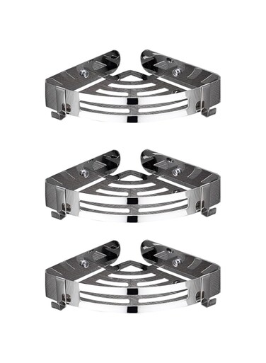 GoldenLike Shower Caddy Basket with 2 Hooks for Hanging and Bathroom Shower Rack Adhesive No Drilling Stainless Steel Triangle Shower Shelf (3 Pack)