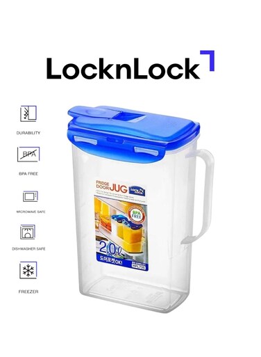 &amp; LOCK LocknLock 2L Fridge Door Jug with Resealable Flip-Top - Airtight, BPA-Free, Microwave, Freezer, and Dishwasher Safe