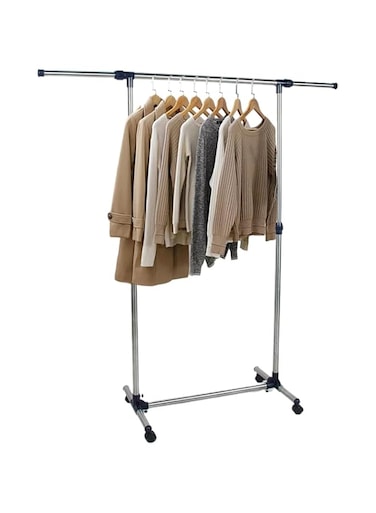 Garment Rack with Adjustable Rail, Hanging Clothes Organizer Rail for Display and Storage，150cm x 44cm x 160cm, Black, Wheels
