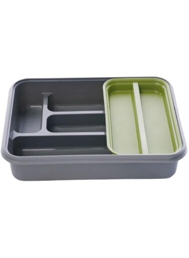 Yubiso Cutlery Holder (4+2 Compartment)W/Removable Tray 24X6.5X30.5 cm Green &amp; Grey