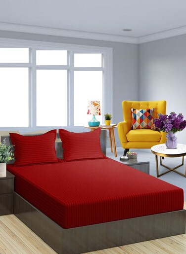 Red Extra Deep Pocket Queen Size Sheets Cotton 3 Piece Sheet Set 180x200+25cm
