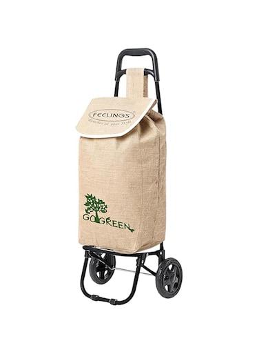 FEELINGS Shopping Trolley   Eco Friendly Bag   Jute Trolley Bag   Lightweight Trolley Bag   Wheels Trolley Bag   Steel Frame Bag Foldable Shopping Trolley Bag With Wheels Grocery Fruits Vegetables
