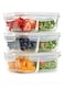 Airtight Seal, Portion Cont Divided, 3-Pack, Two Compartments, Set of 3 Locking Lids, Glass Storage, Meal Prep Containers, 3 Pack, Clear