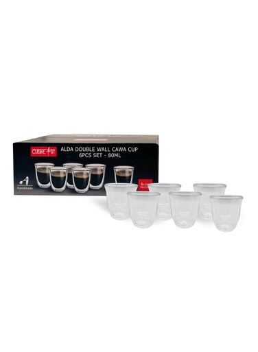Art High Borosilicate Glass Alda Double Wall Cup, 80ml, Transparent, Set of 6