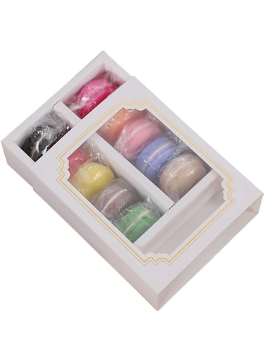 Red Dot Gift 12pcs Macaron Boxes,Macarons Containers,White Sleeve with Clear Window, Cake Paper Container for Giving (Size L, 10 Cavity)