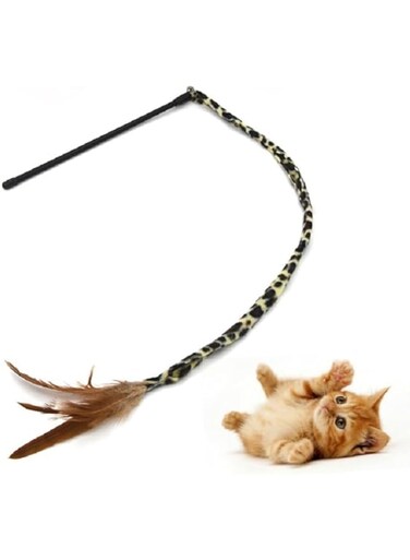 Interactive Leopard Print Wand Cat Toy with Feather Cat pet toy leopard print cat stick feather replacement head cat toy set with bell (Leopard print, One size)