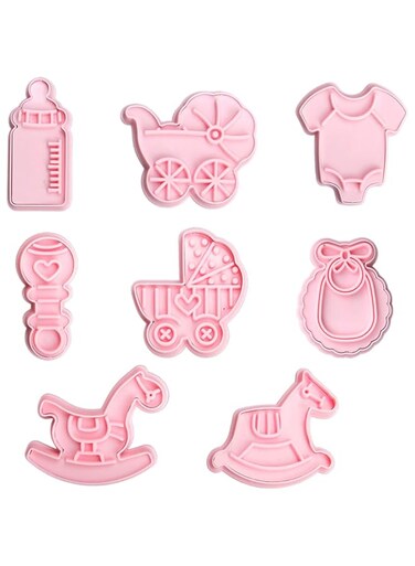 Crethink aty Baby Shower Cookie Cutter 8-Piece Baby Shower Cookie Cutter Set Shapes of Pram, Bib 3D Plastic Bayby Shower Cookie Moulds, Biscuit Stamp