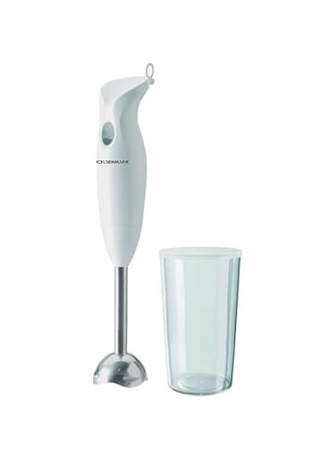 Olsenmark Hand Blender, 200W - Stainless Steel Blade - Detachable Stick &amp; Hang Up Loop - One Speed Operation - Anti-Splash Bade Guard - 600ml Jar with Lid