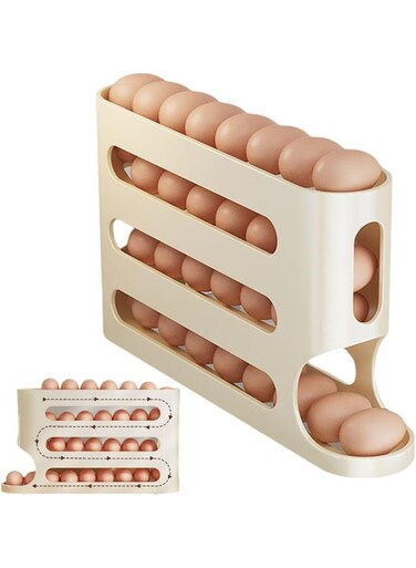 Egg Storage Rack Automatic Rolling Refrigerator Egg Storage Rack 30 Egg Dispenser (Gray)