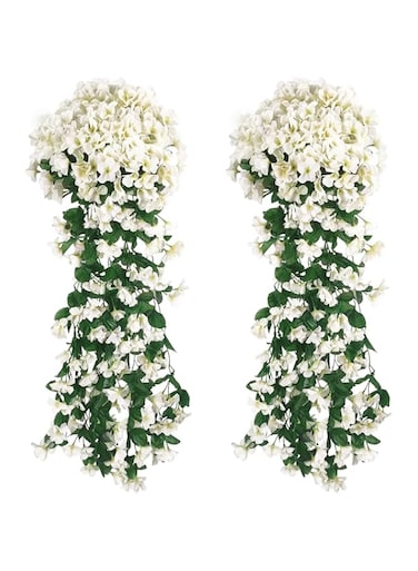 JCD 2pack Artificial Hanging Flowers Decorations,Violet Ivy Flowers Lifelike Hanging Plant for Outdoor Home Wedding Garden Yard Hanging Baskets Wisteria Garland Decoration (White)