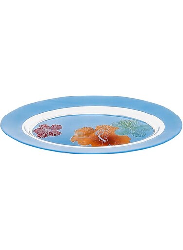Luminarc Glass Hibiscus Blue Oval Platter Blue