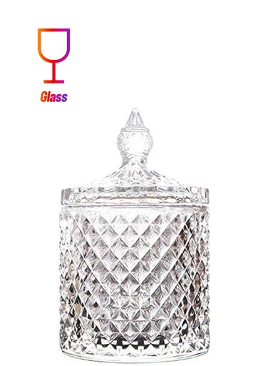 Home Decorative Candy Jar Candy Dish Candy Buffet Storage Container Clear Crystal Diamond Faceted Jar with Crystal Lid-Large-16 OZ