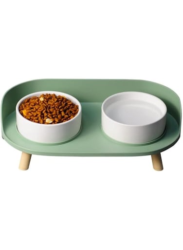 Bolivia's Pet Ceramic Bowl, Pet Food and Water Bowl with Stand, Anti-Spill and Nonslip Dual Pet Bowl, Durable Ceramic Bowl for Cats and Dogs