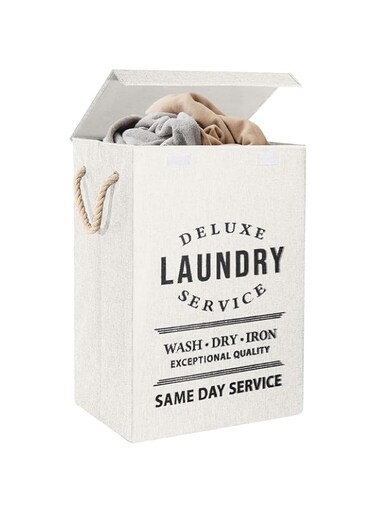 Homarket Laundry Basket with Lid, 85L Large Laundry Hamper, Waterproof Foldable Laundry Baskets for Clothes Toy Laundry, Bedrooms, Bathroom(White)