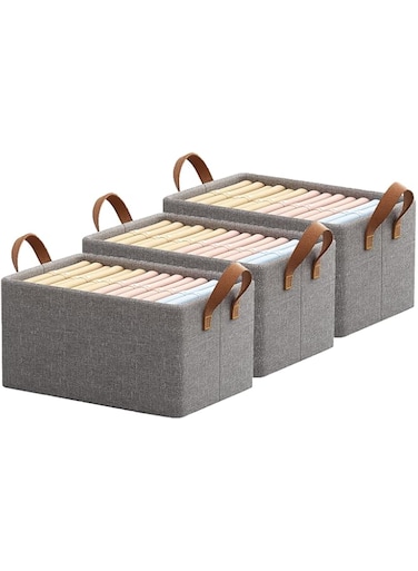 FCYOUO 3pcs Wardrobe Clothes Organizer,Foldable Jeans Closet Storage Basket,Drawer Organizers for Clothing,Fabric Storage Box with Steel Frame Stackable Shelf Storage Baskets
