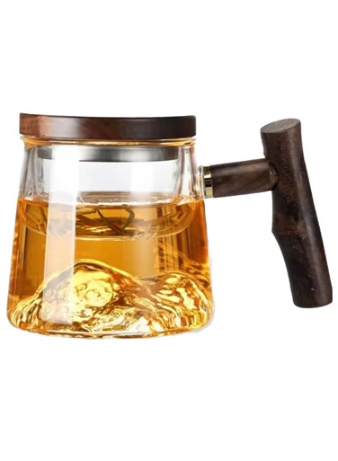 Glass Mug, With Removable Infuser And Wooden Lid, Infuser Cup For Steeping Loose Tea. (White Glass Mug(400ML))