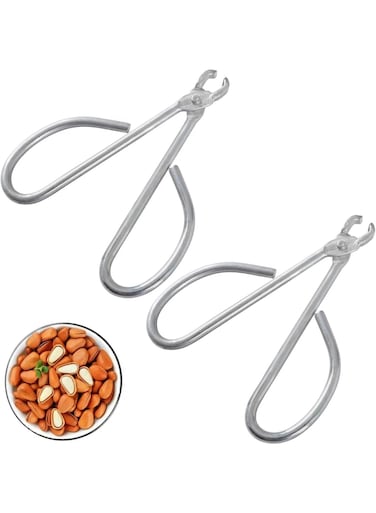 Nut Cracker Shell Opener, Stainless Steel Pliers for Pistachios Cashews Almonds Pecans Hazelnuts Pumpkin Seeds, Comfortable Grip Nut Shelling Tool for Home Kitchen and Outdoor Use, 2 Pcs
