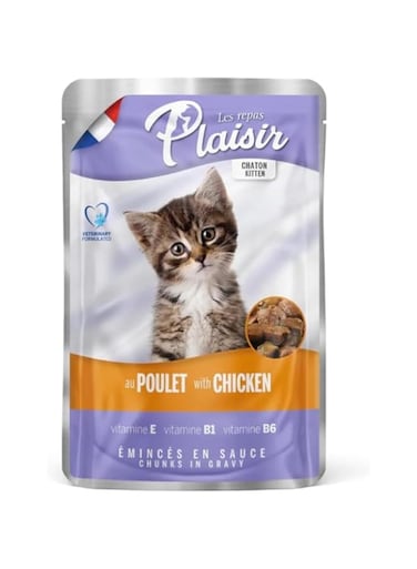 Plaisir Kitten Cats: Nourishing Chicken Chunks in Gravy &ndash; A Wholesome Feast Packed into Every 22 X 100g Pouch for Your Furry Friend