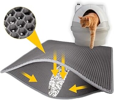 ALLURISTO Foldable Cat Litter Mat Non-slip Waterproof Sand Cat Mats Double-Layer Honeycomb Cat Trapper Mat, Pet bed Mat Easy Clean, Non-Slip 45 * 60cm (Grey, Large)