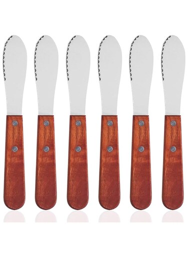 DaKuan 6 Pack Stainless Steel Straight Edge Wide Butter Spreader with Wood Handle, Sandwich Cream Cheese Condiment Knives 8 Inch