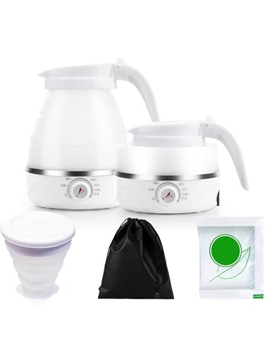 VAODO Travel Foldable Electric Kettle, Electric Kettle with Automatic Heat Preservation Function, with Foldable Water Cup*1, Storage Bag*1, Descaler*1, for Hiking, Camping, Indoors, 600ml