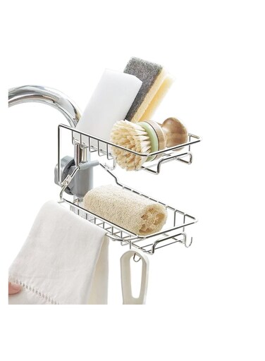 Sponge Holder Installed at Faucet for Kitchen Sink Soap Sponge Holder with Towel Rack for Kitchen Bathroom