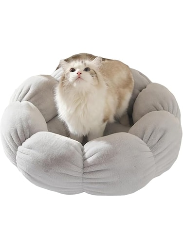 Cat and Dog Bed for Sleeping Mat Plush Cushion Cozy Floral Puppy Kitten Beds Anti-Slip Pet Bed for Small Medium Dog Cat Kitten (Grey, Small)