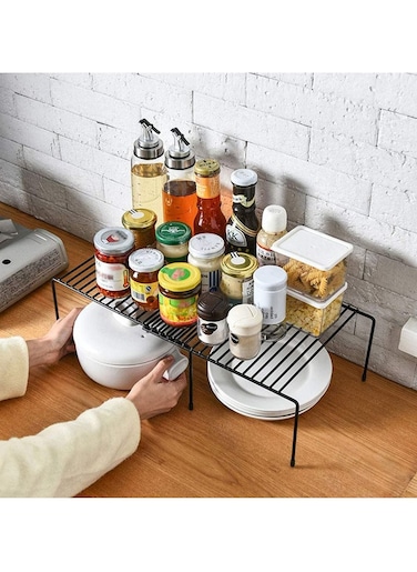 Large Expandable Kitchen Counter Shelf Storage Racks and Holders Black (27.5-53)x24x13.5cm