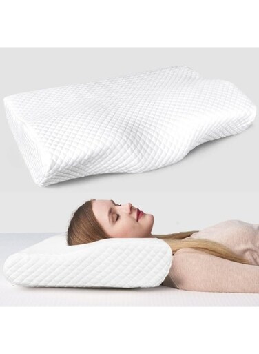 Contour Memory Foam Pillow for Neck Pain Relief &acirc;&euro;&ldquo; Ergonomic Cervical Pillow for Sleeping, Orthopedic Neck Support Pillow with Breathable Washable Cover, for Side Back &amp; Stomach Sleepers