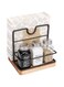 Livabber Napkin Holder, Metal Napkin Holder with Salt and Pepper Shakers Caddy Modern Napkin Dispenser for Table Kitchen Countertop, Not Including Salt and Pepper Shakers (Middle Wooden, Black)