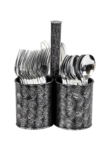 Mind Reader Utensil Holder, Silverware Organizer, Caddy, Cutlery Holder, Galvanized Metal, 7" L x 7" W x 9.5" H, Silver