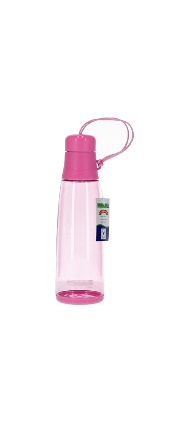 Royalford Rf7277Pn 520Ml Water Bottle - Portable Cap Bottle, Travel Flask With Hanging Loop   Air Tight &amp; Leak Proof 100% REUSable Transparent Perfect For Water, Juice, Shakes More