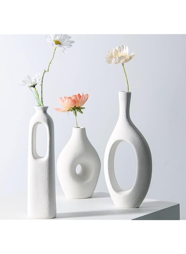 CAMLEO Ceramic Vase Set of 3 Flower Vases for Home Decor, Modern White Vase for Centerpieces, Ideal Shelf Decor/Table/Living Room Home Decor/White