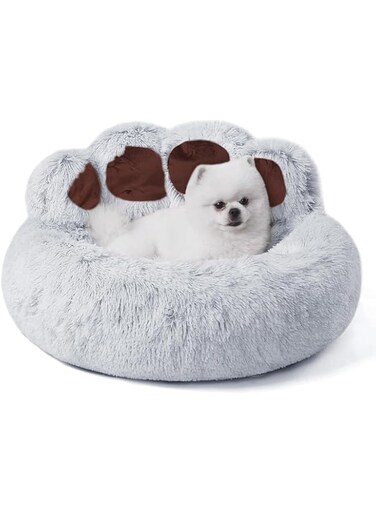 DIMUT Bear Paws Round Cat Beds for Indoor Cats，Cat Couch，Calming Dog Bed for Small Dogs，Washable Cat Dog Donut Bed, Soft Pet Bed for Puppy and Kitten with Slip-Resistant Bottom (Grey, Small)